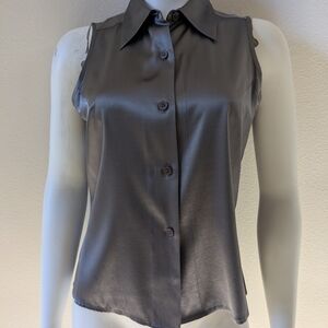 INC International Concepts Sleeveless Silk Button-Down Shirt - Gray